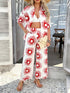 'Splendory' Collared Print Top and Pants Set - Celes Fashion